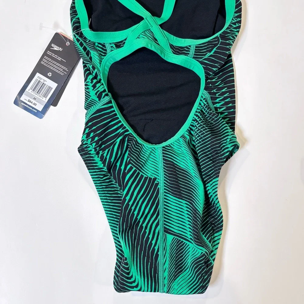 Speedo Swimsuit One Piece Endurance+Flyback Youth Competitive Blue Green S/4 - Picture 4 of 11